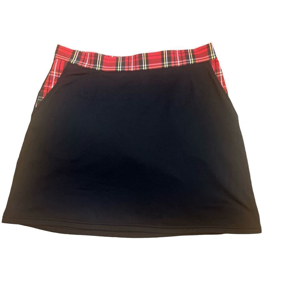 Bugatchi women’s athleisure skort black w/plaid contrast sz L
